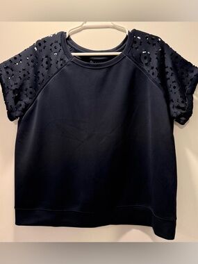 STYLUS Black Short Sleeve Women's Top with Cut-Out Details
